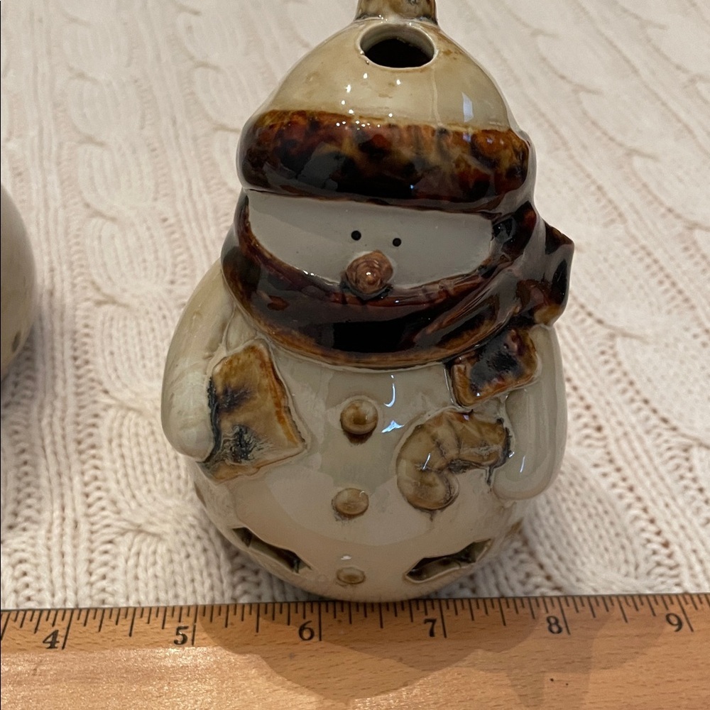 NIB North Lights at Home snowmen tea light holders. Ceramic. Glazed unused tan - Picture 9 of 13